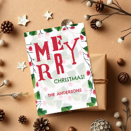 Vrolijk kerstrood en groen Waterverf krans Feestdagenkaart