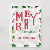 Vrolijk kerstrood en groen Waterverf krans Feestdagenkaart (Voorkant)