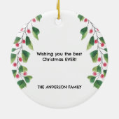 Vrolijk kerstrood en groen Waterverf krans Keramisch Ornament (Achterkant)