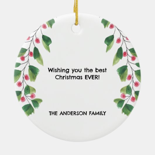 Vrolijk kerstrood en groen Waterverf krans Keramisch Ornament (Achterkant)