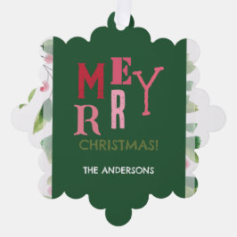 Vrolijk kerstrood en groen Waterverf krans Ornament Kaart