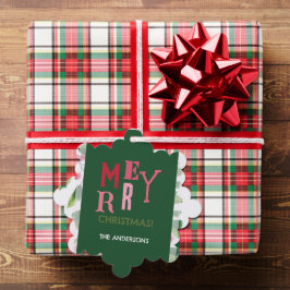 Vrolijk kerstrood en groen Waterverf krans Ornament Kaart