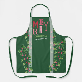 Vrolijk kerstrood en groen Waterverf krans Schort