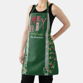 Vrolijk kerstrood en groen Waterverf krans Schort
