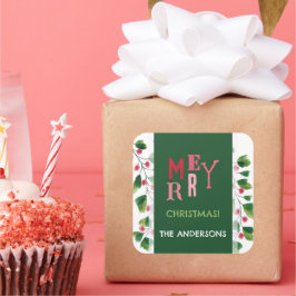 Vrolijk kerstrood en groen Waterverf krans Vierkante Sticker