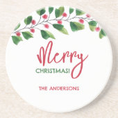 Vrolijk kerstrood en groen Waterverf krans Zandsteen Onderzetter (Voorkant)