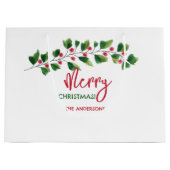 Vrolijk kerstrood en groen Waterverf tak Groot Cadeauzakje (Voorkant)