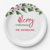 Vrolijk kerstrood en groen Waterverf tak Papieren Bordje (Voorkant)