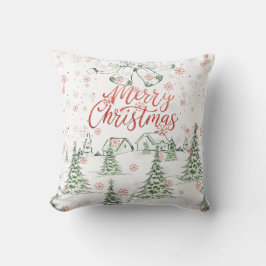 Vrolijk kerstrood en groene besneeuwde bomen kussen