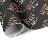 Vrolijk kerstrood en groene Cheetah-typografie Cadeaupapier (Rol Hoek)