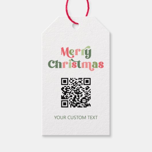 Vrolijk kerstrood en Groene QR-code Cadeaulabel (Voorkant)