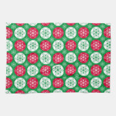 Vrolijk kerstrood en groene sneeuwvlokken theedoek (Horizontaal)