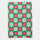 Vrolijk kerstrood en groene sneeuwvlokken theedoek (Verticaal)