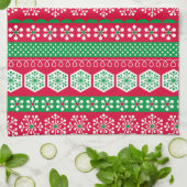 Vrolijk kerstrood en groene sneeuwvlokken theedoek (Gevouwen)