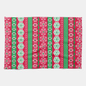 Vrolijk kerstrood en groene sneeuwvlokken theedoek (Horizontaal)