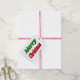 Vrolijk kerstrood en groene typografie cadeaulabel