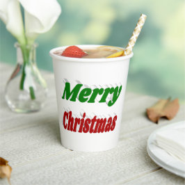 Vrolijk kerstrood en groene typografie papieren bekers