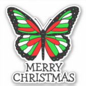 Vrolijk kerstrood en groene vlinder sticker (Voorkant)