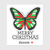 Vrolijk kerstrood en groene vlinder sticker (Vel)