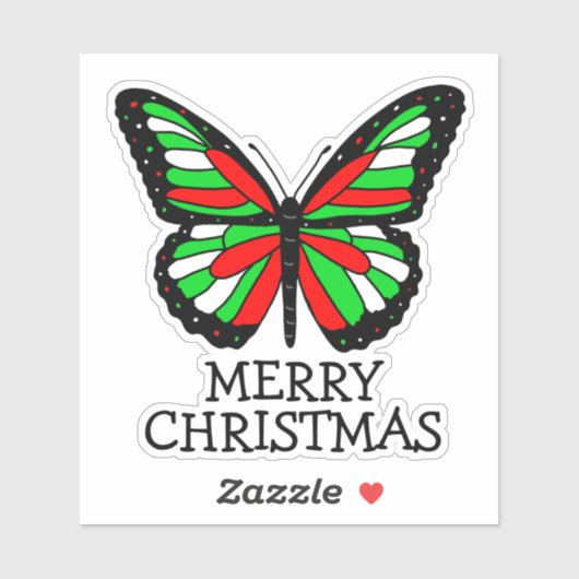 Vrolijk kerstrood en groene vlinder sticker (Vel)