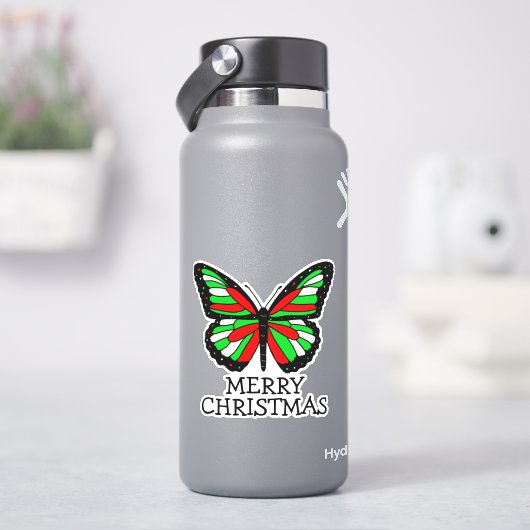 Vrolijk kerstrood en groene vlinder sticker (HydroFlask)