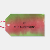 Vrolijk kerstrood en groene Waterverf Cadeaulabel (Achterkant Horizontaal)