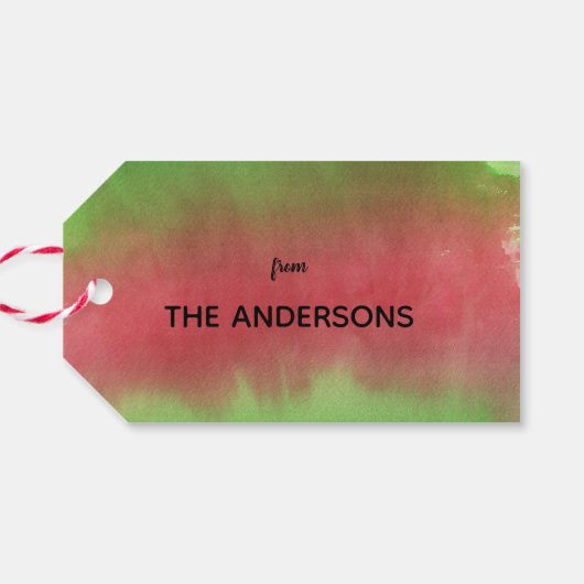 Vrolijk kerstrood en groene Waterverf Cadeaulabel (Achterkant Horizontaal)