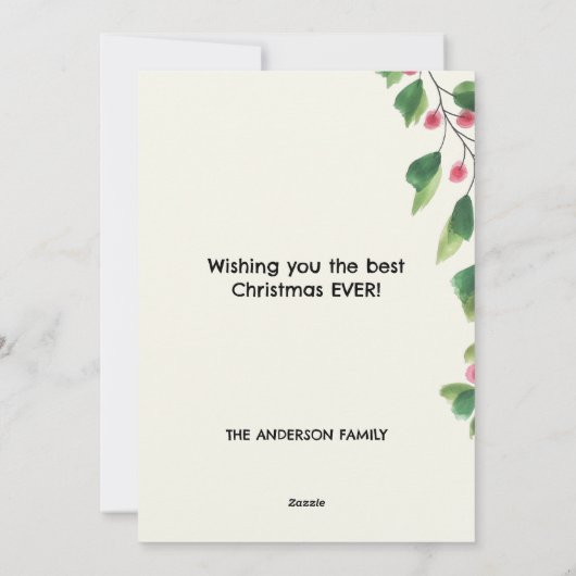 Vrolijk kerstrood en groene Waterverf takken Feestdagenkaart (Achterkant)