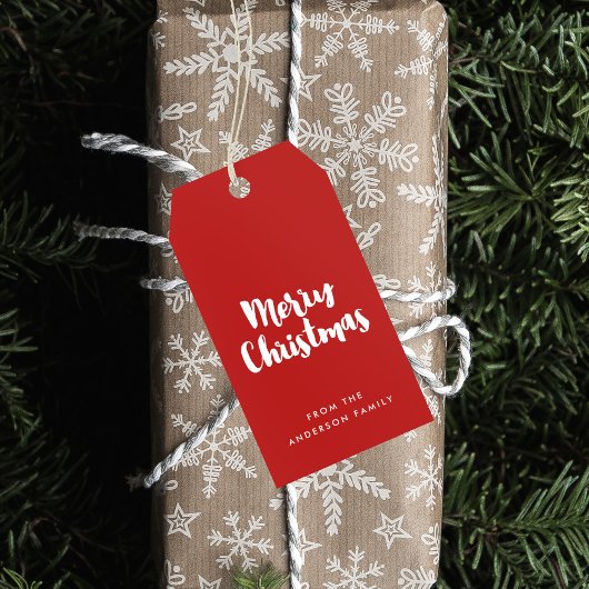 Vrolijk kerstrood en wit modern cadeaulabel
