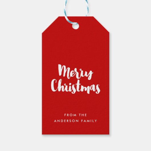 Vrolijk kerstrood en wit modern cadeaulabel (Voorkant)