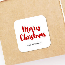 Vrolijk kerstrood en wit moderne typografie vierkante sticker
