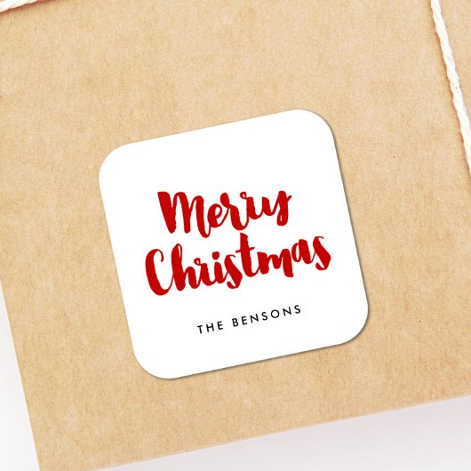 Vrolijk kerstrood en wit moderne typografie vierkante sticker