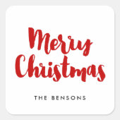 Vrolijk kerstrood en wit moderne typografie vierkante sticker (Voorkant)