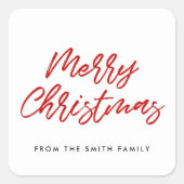 Vrolijk kerstrood en wit typografie vierkante sticker (Voorkant)