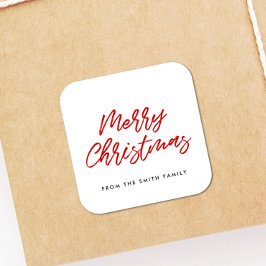 Vrolijk kerstrood en wit typografie vierkante sticker