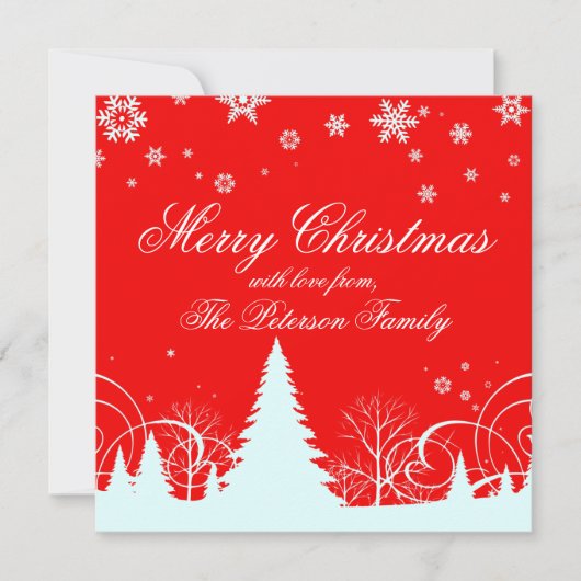 Vrolijk kerstrood en wit winterlandschap feestdagenkaart (Voorkant)