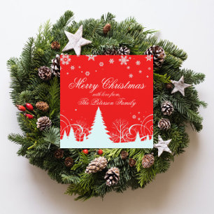 Vrolijk kerstrood en wit winterlandschap feestdagenkaart