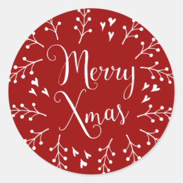 Vrolijk kerstrood en witte bessen en harten ronde sticker