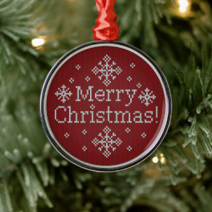 Vrolijk kerstrood en witte feestjes metalen ornament
