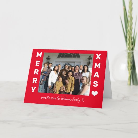 Vrolijk kerstrood en witte foto kaart (Voorkant)