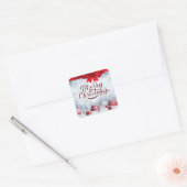 Vrolijk kerstrood en witte Ornamenten Vierkante Sticker (Envelop)