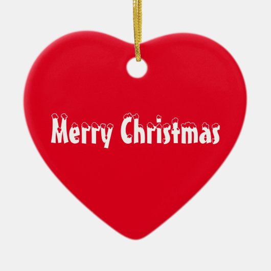 Vrolijk kerstrood en witte sneeuwtekst schattig ha keramisch ornament (Voorkant)