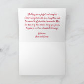 Vrolijk kerstrood en witte sneeuwvlok feestdagen kaart (Binnen)