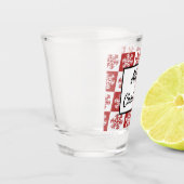 Vrolijk kerstrood en witte sneeuwvlok shot glas (Links)