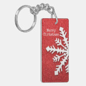 Vrolijk kerstrood en witte sneeuwvlok sleutelhanger (Voorkant Links)