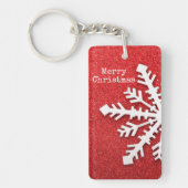 Vrolijk kerstrood en witte sneeuwvlok sleutelhanger (Voorkant)