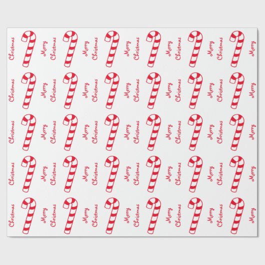Vrolijk kerstrood en witte stripte snoepjes cadeaupapier (Vlak)