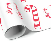 Vrolijk kerstrood en witte stripte snoepjes cadeaupapier (Rol Hoek)