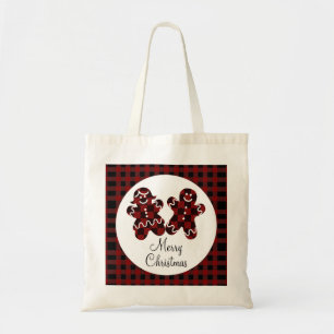 Vrolijk kerstrood en zwart speldenbrood tote bag