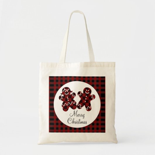 Vrolijk kerstrood en zwart speldenbrood tote bag (Voorkant)